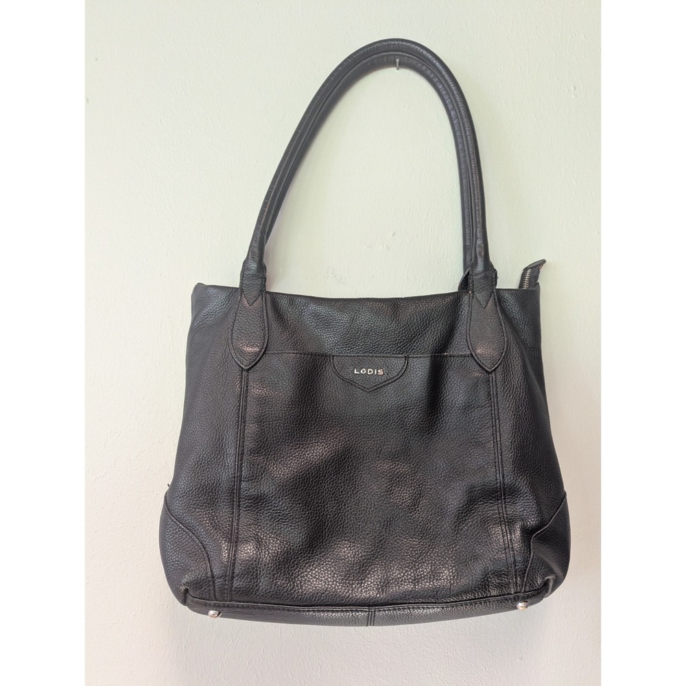 LODIS Black Leather Tropical Lined Tote Bag